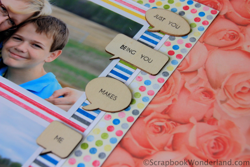 Embellishment detail of layout created by a card sketch